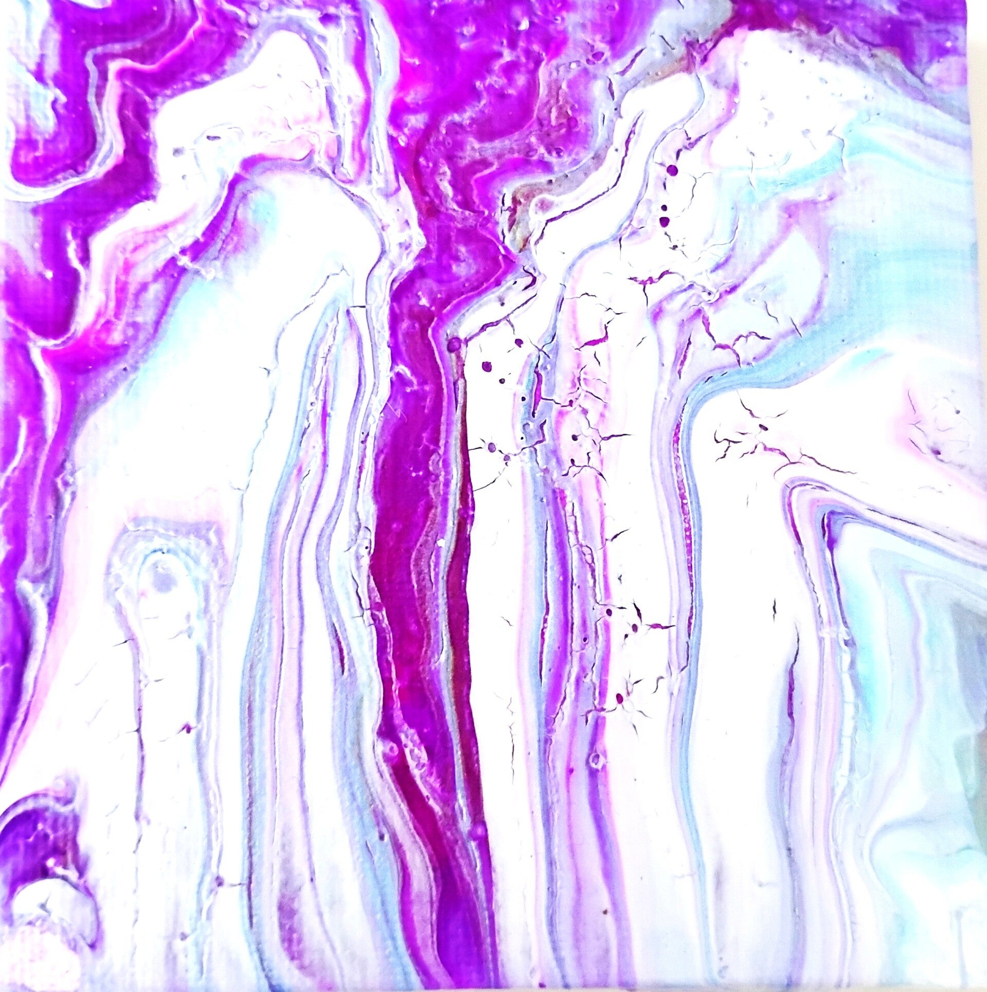 "Crevasse" Mini Abstract Painting on 3 x 3 on Stretched Canvas with Small Easel