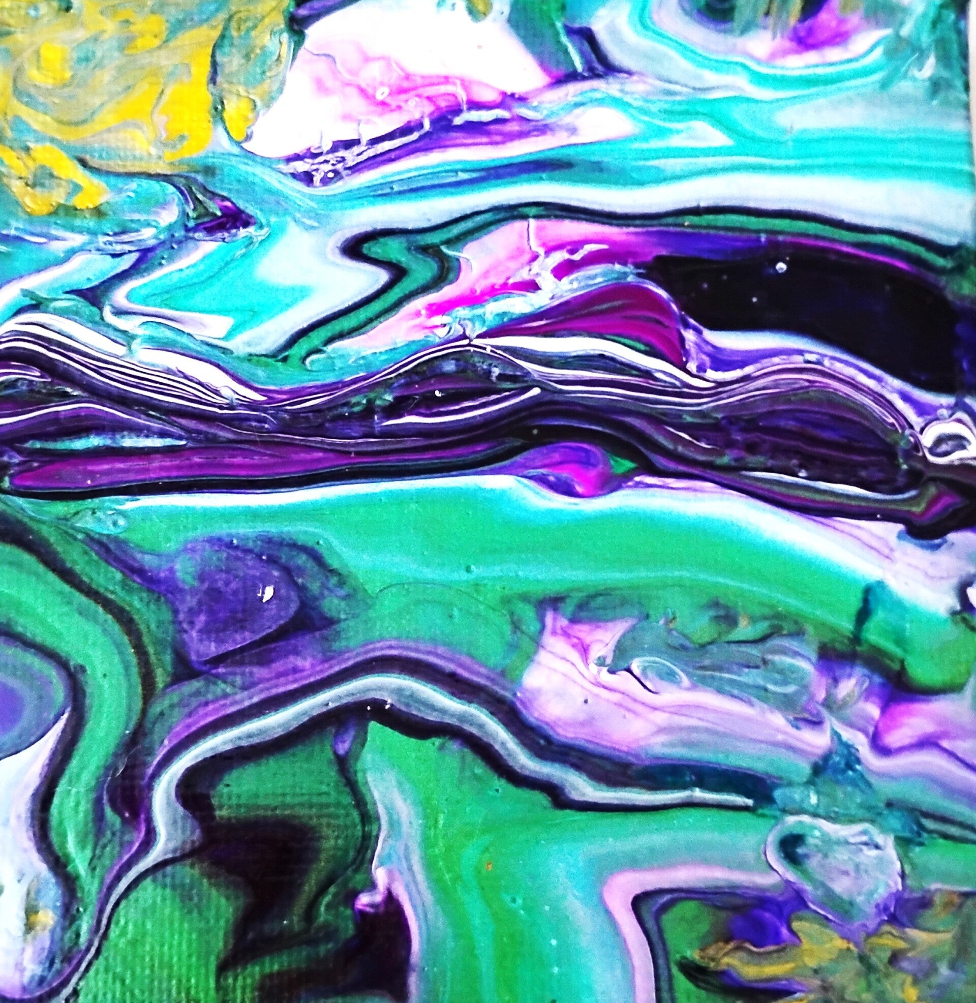 "Dark River" Mini Abstract Painting on 3 x 3 on Stretched Canvas with Small Easel