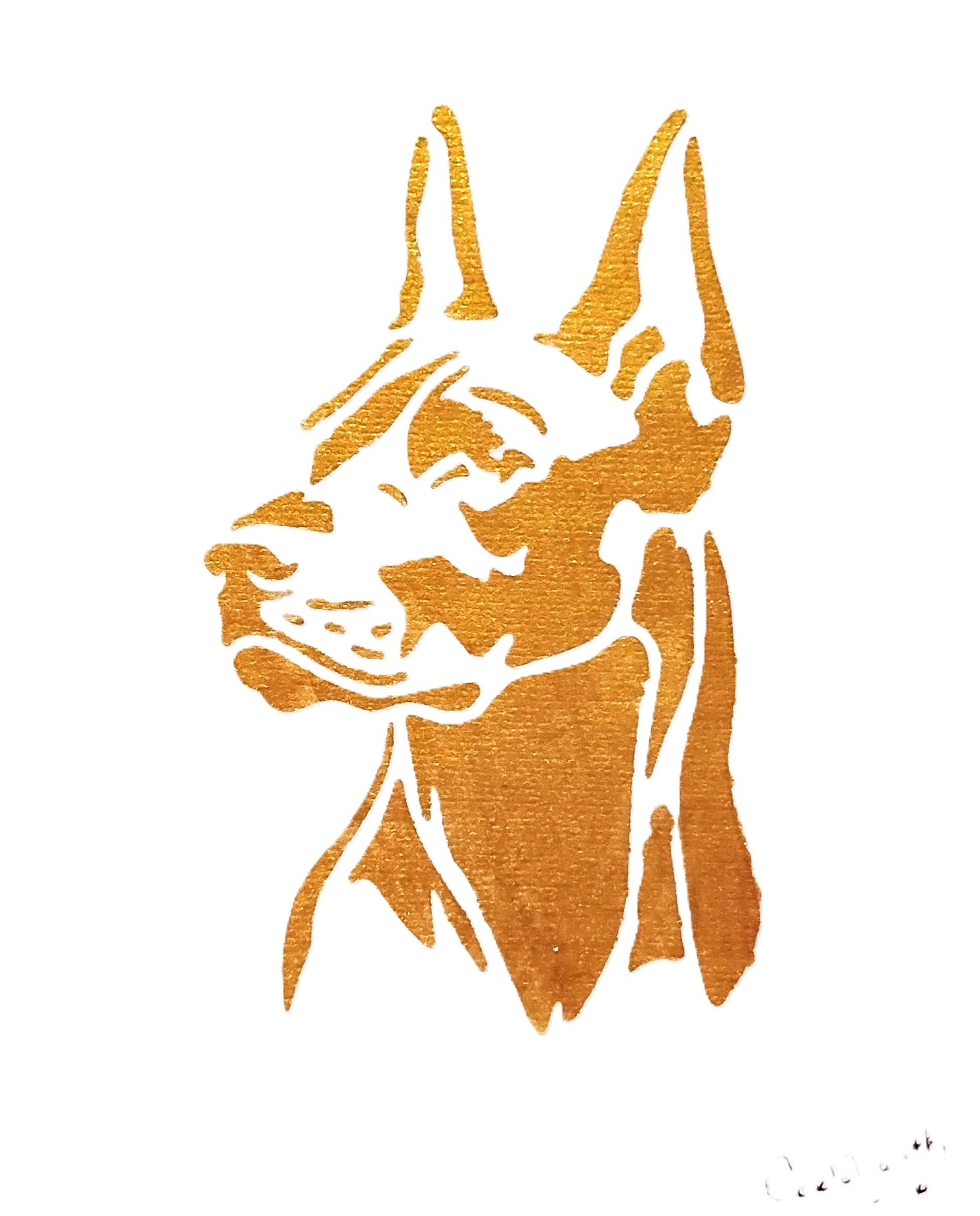 "Doberman" Canine Gold Leaf Acrylic Painting in 11 x 14 White Mat