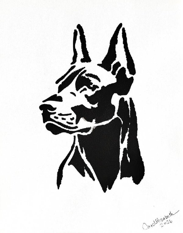 "Doberman" Canine Acrylic Painting in 11 x 14 White Mat