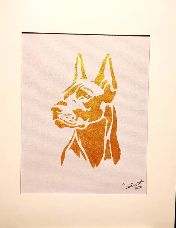 "Doberman" 11x14 Matted Dog Art Print in Gold Leaf Acrylic