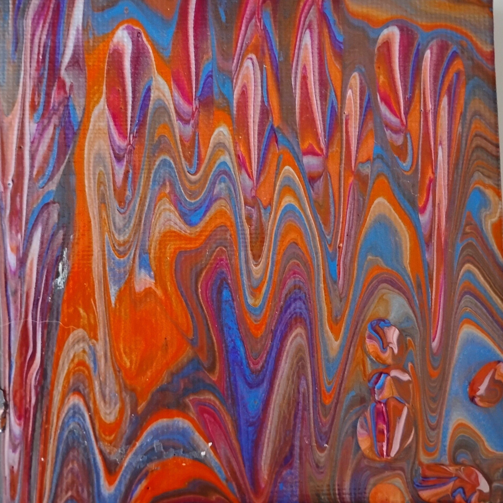 "Flame Stitch" Mini Abstract Painting on 3 x 3 on Stretched Canvas with Small Easel