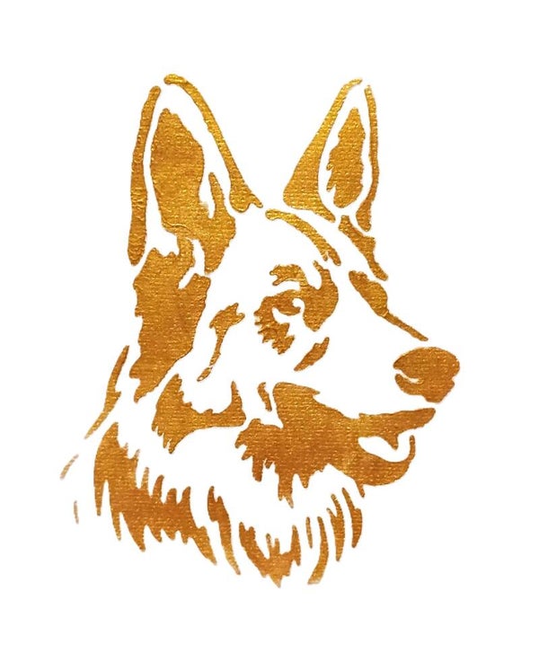 "German Shepherd" Canine Gold Leaf Acrylic Painting in 11 x 14 White Mat