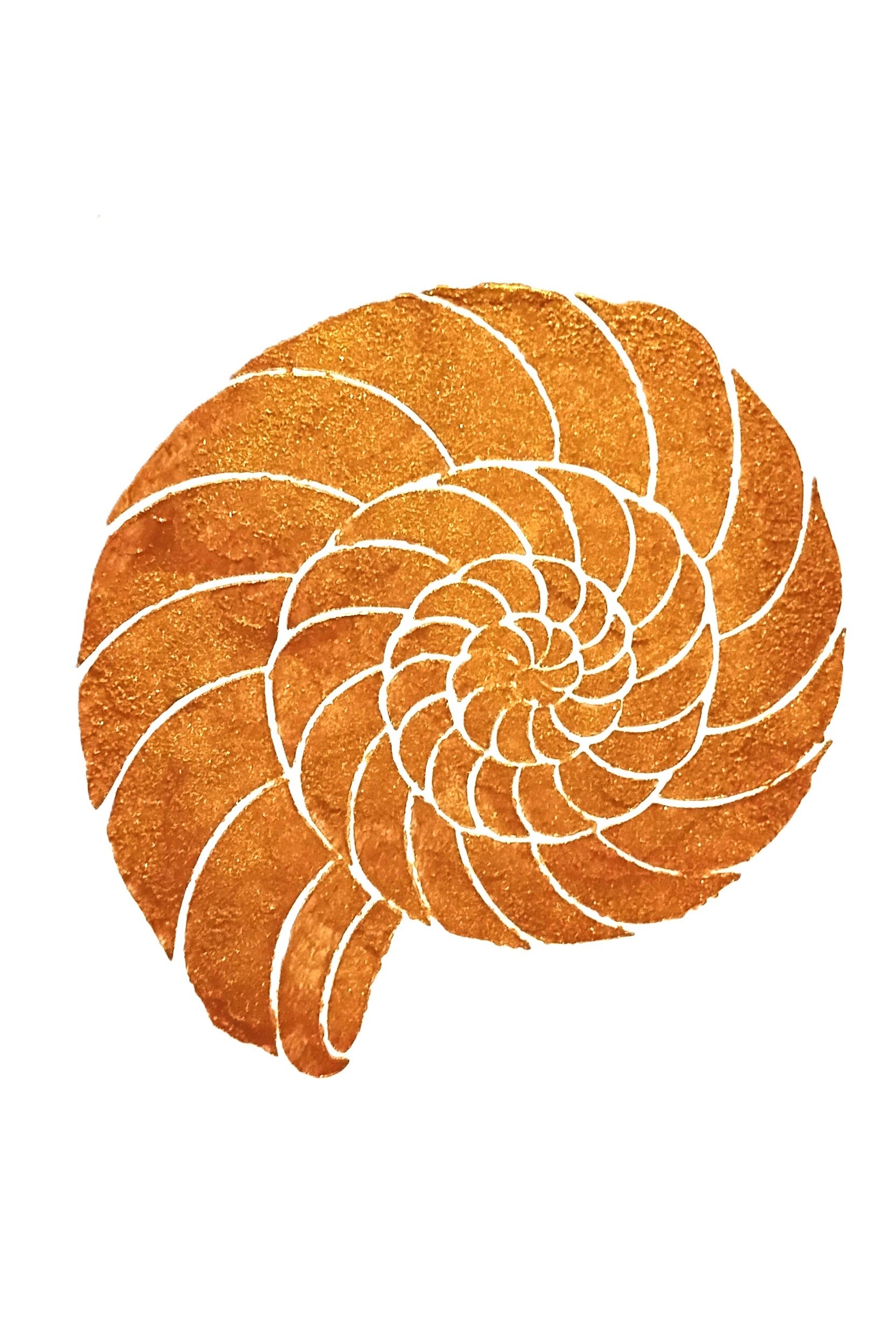 Gold Leaf Nautilus Shell Acrylic Painting Matted 11 x 14
