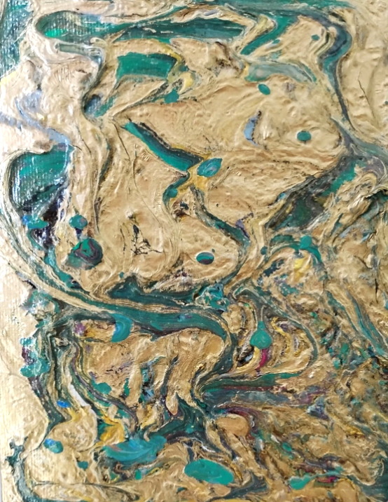 "Gold Fish" Mini Abstract Painting on 5 x 7 Canvas Panel with Small Easel