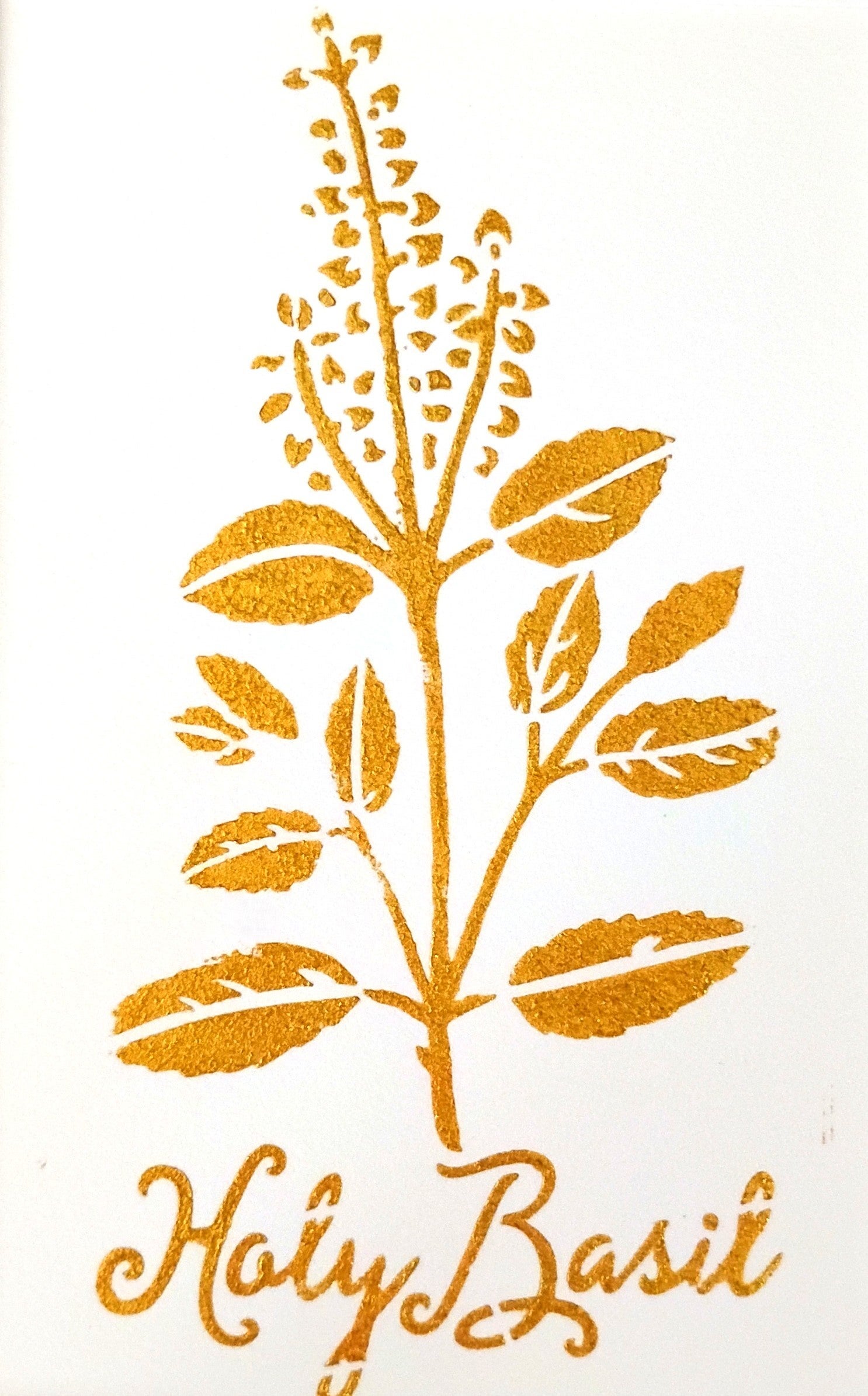 "Holy Basil" Gold Leaf Herb Painting in 5 x 7 White Mat