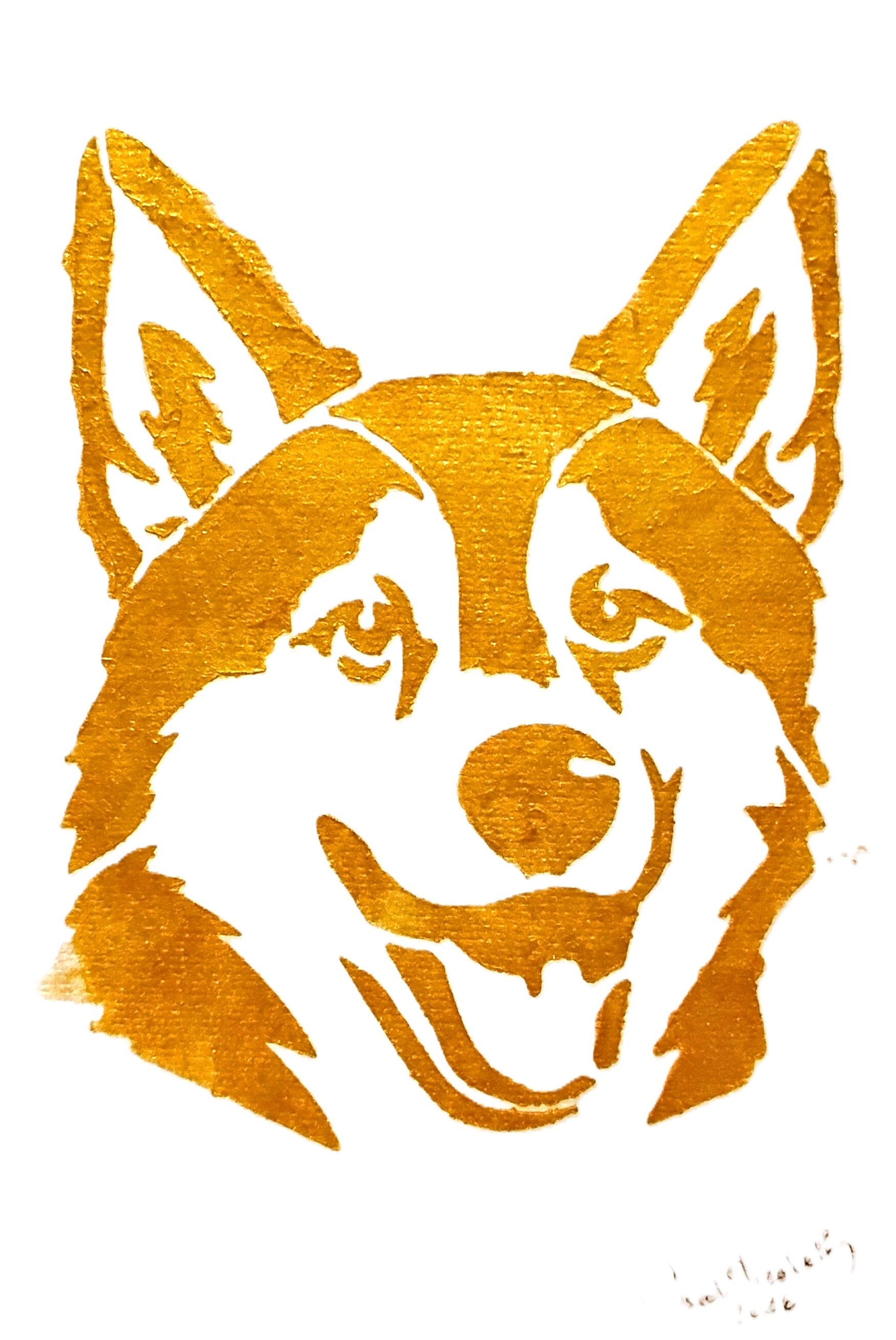 "Husky" Canine Gold Leaf Acrylic Painting in 11 x 14 White Mat