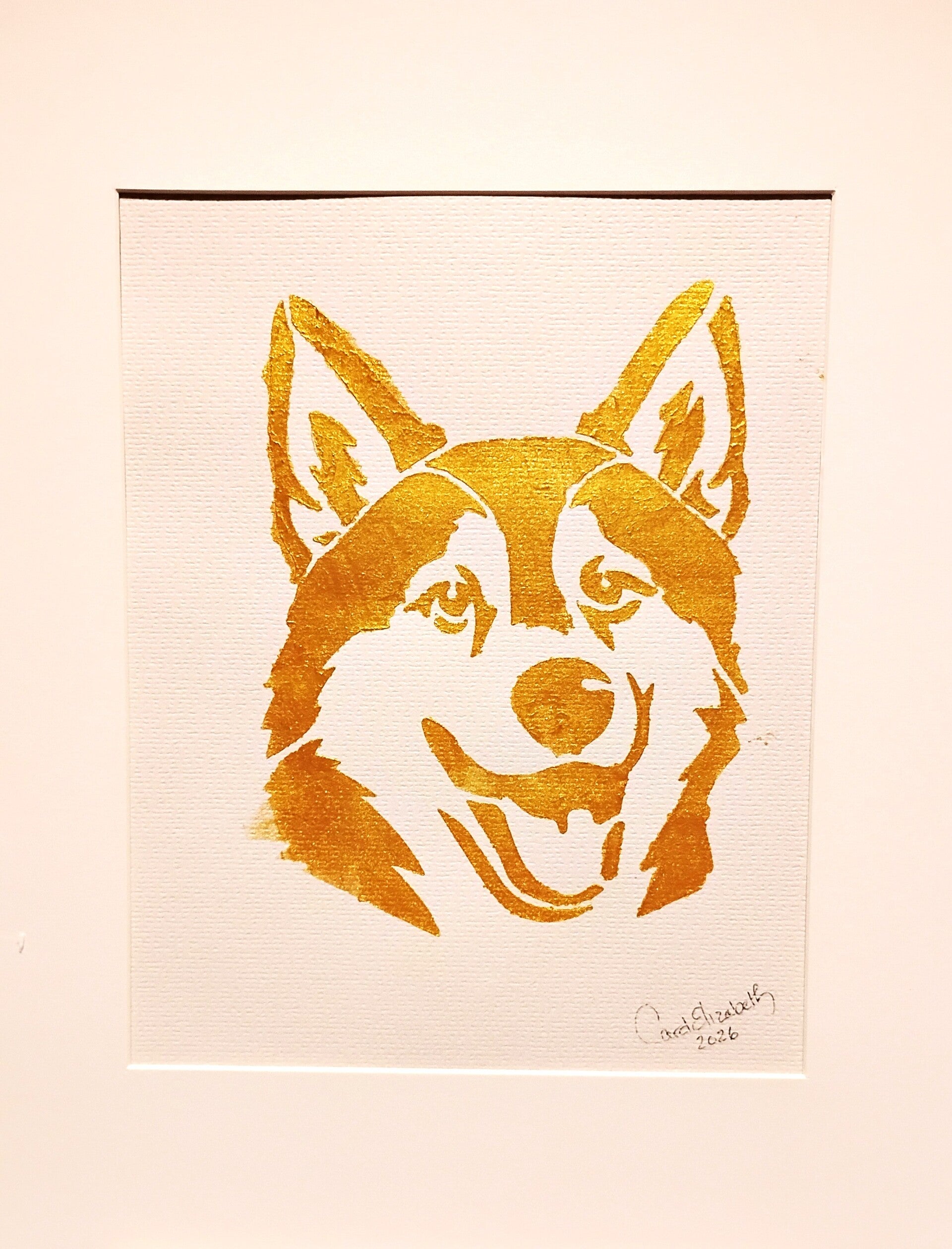 "Husky" 11x14 Matted Dog Art Goldenin Gold Leaf Acrylic