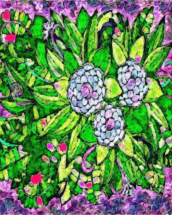 "Hydrangea" Whimsical Design Print in 8 x 10 White Beveled Mat