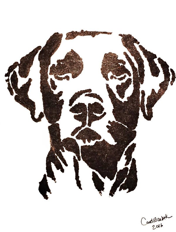 "Labrador Retriever" Canine Black Acrylic Painting in 11 x 14 White Mat
