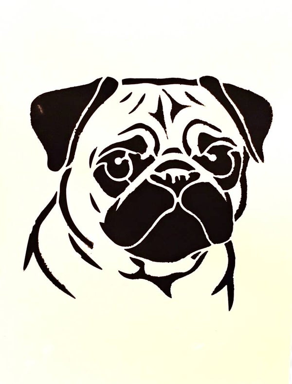 "Pug" Canine Black Acrylic Painting in 11 x 14 White Mat