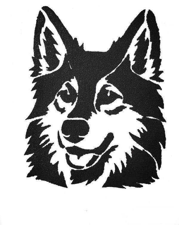 "Malamute" Canine Black Acrylic Painting in 11 x 14 White Mat