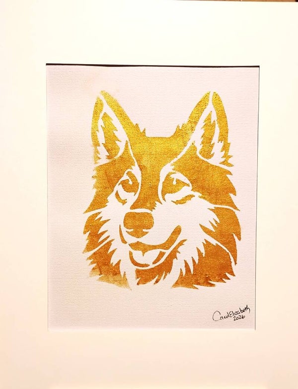 "Malamute" 11x14 Matted Dog Art Goldenin Gold Leaf Acrylic