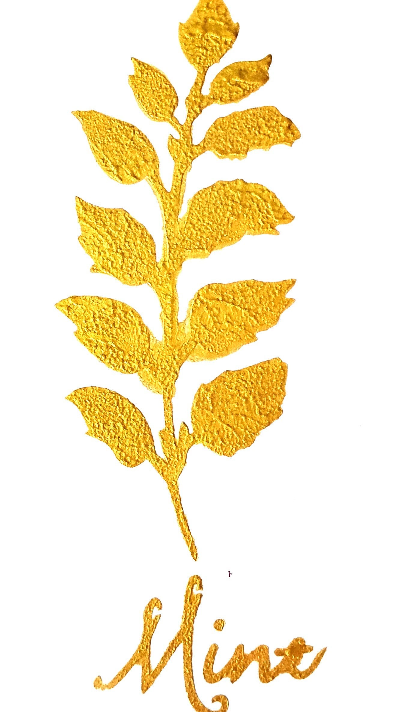 "Mint" Gold Leaf Herb Painting in 5 x 7 White Mat