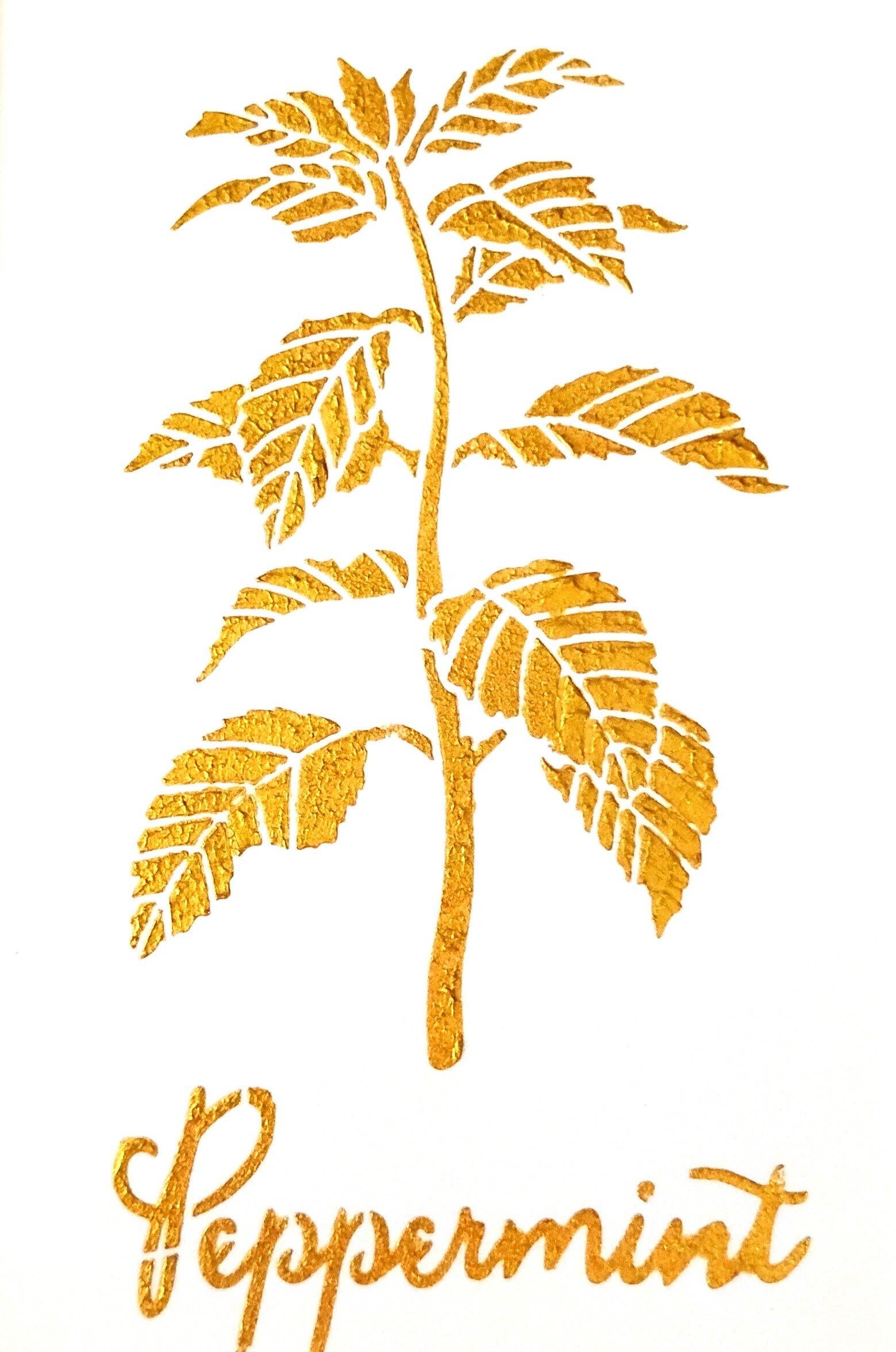 "Peppermint" Gold Leaf Herb Painting in 5 x 7 White Mat