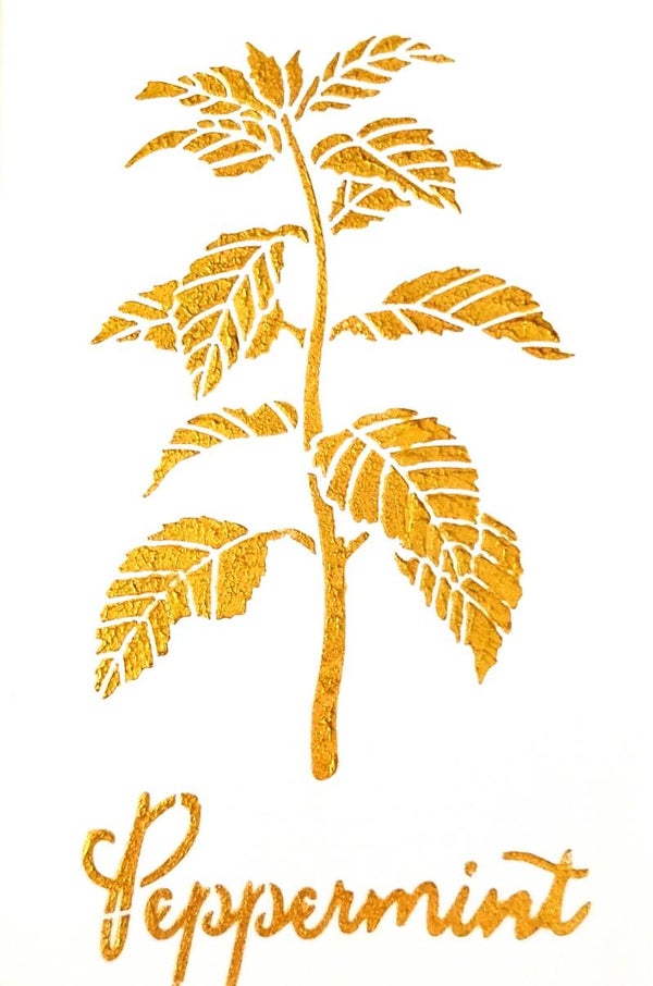 "Peppermint" Gold Leaf Herb Painting in 5 x 7 White Mat