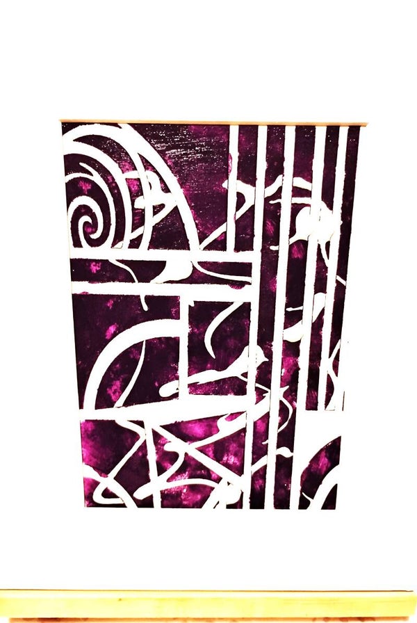 Purple Abstract Acrylic Painting in 8 x 10 White Mat