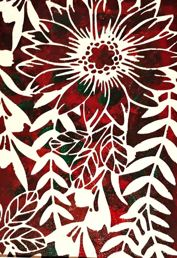 "Red Flower" Abstract Acrylic Painting in 11 x 14 Mat