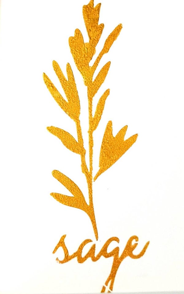 "Sage" Gold Leaf Herb Painting in 5 x 7 White Mat