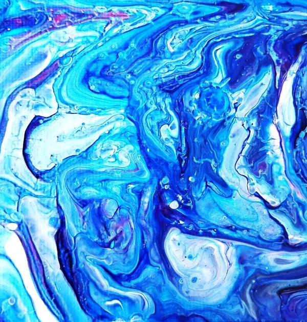 "Shark Dive" Mini Abstract Painting on 3 x 3 on Stretched Canvas with Small Easel