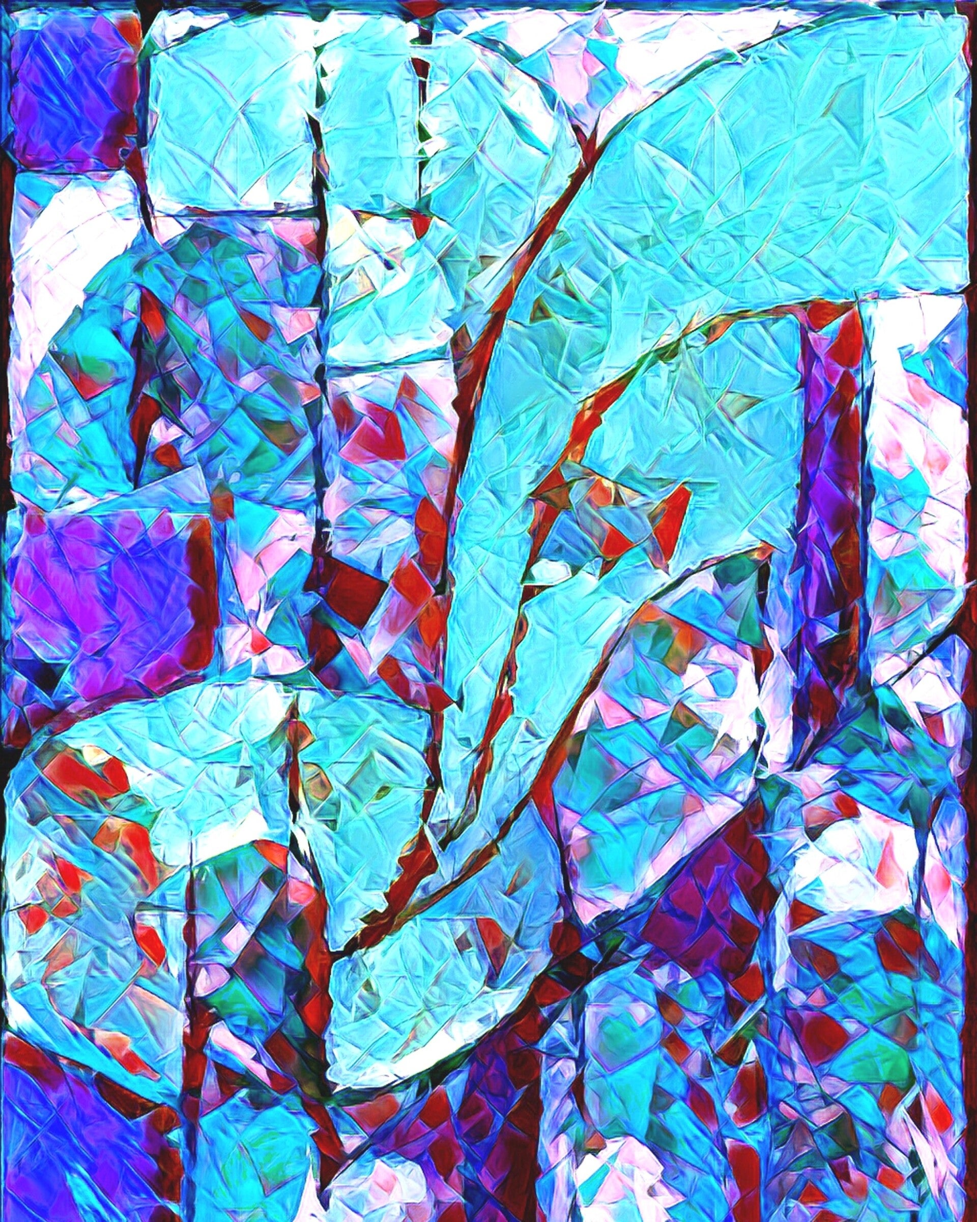 "Stained Glass" Whimsical Design Print in 8 x 10 White Beveled Mat