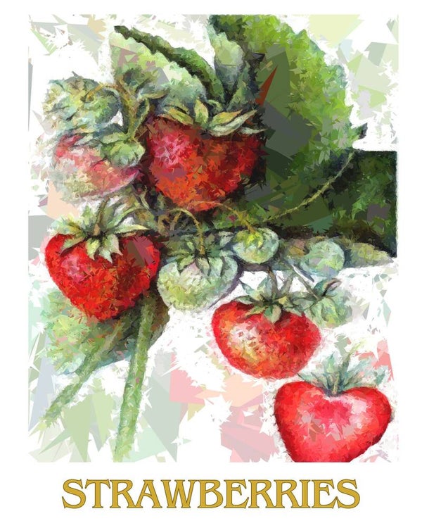 "Strawberries" Vintage Fruit Print Redesigned - Two Sizes