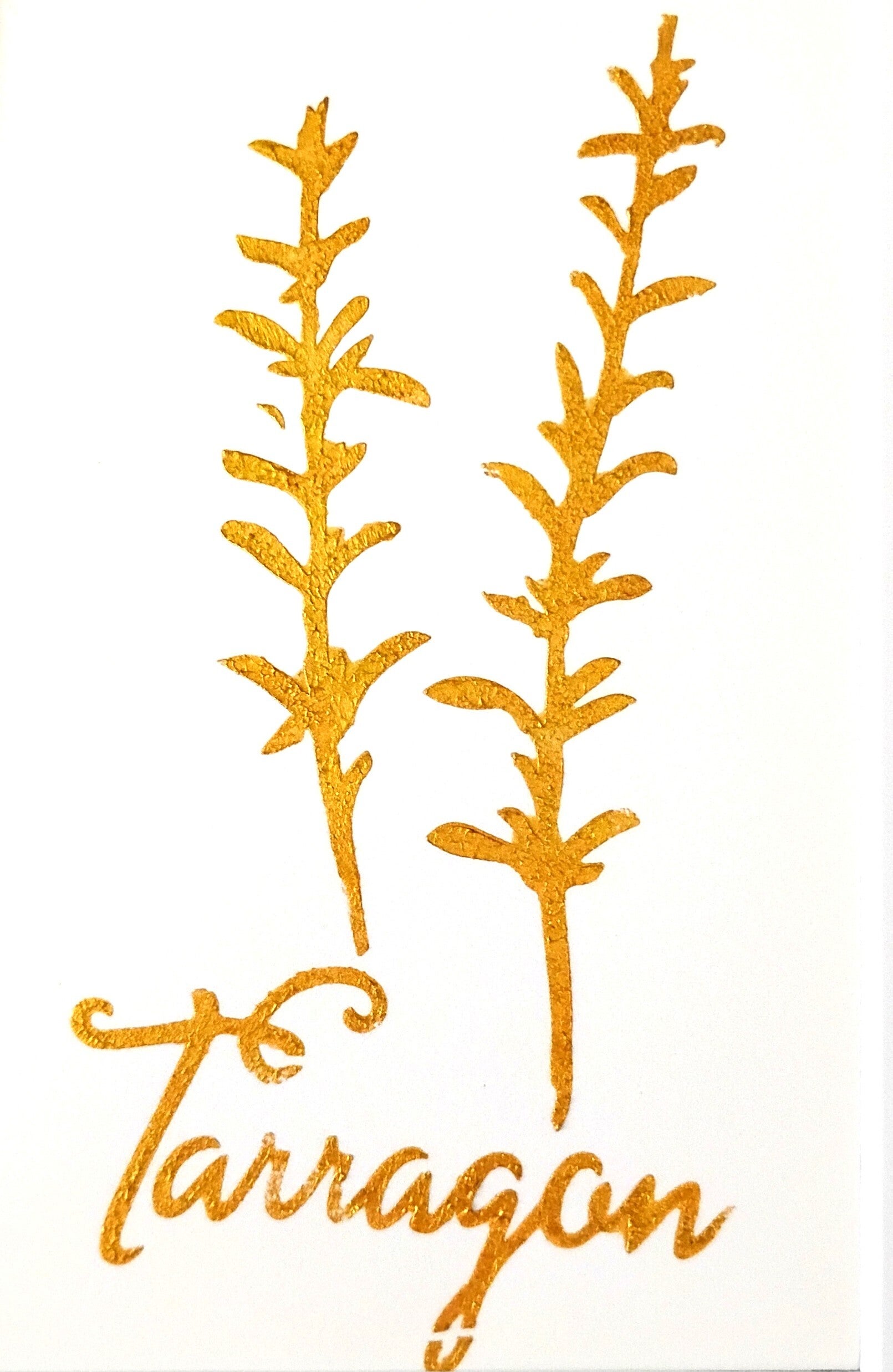 "Tarragon" Gold Leaf Herb Painting in 5 x 7 White Mat