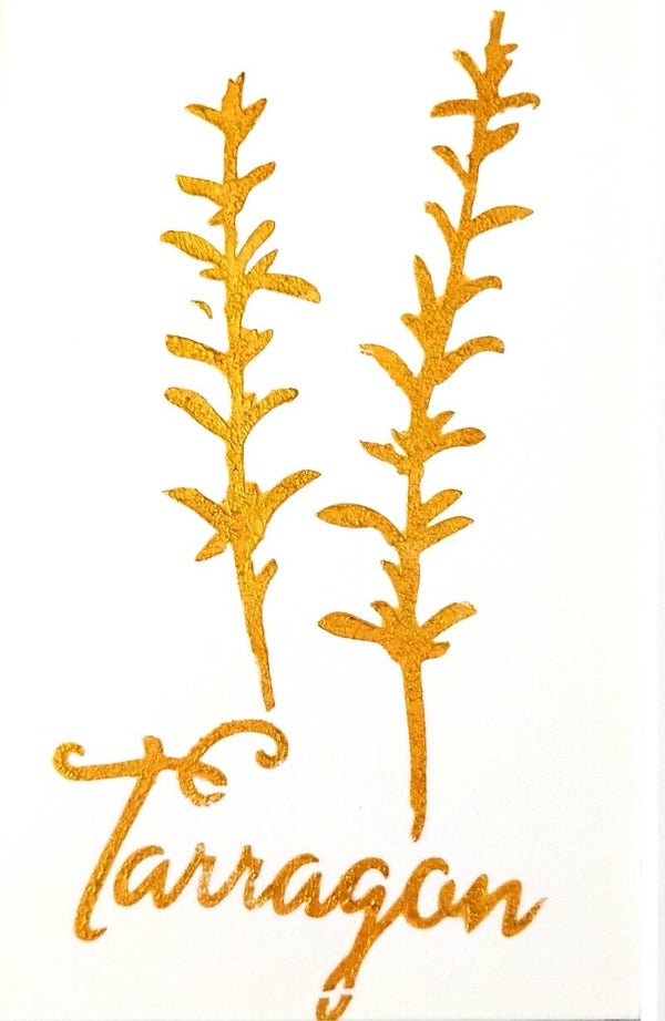 "Tarragon" Gold Leaf Herb Painting in 5 x 7 White Mat