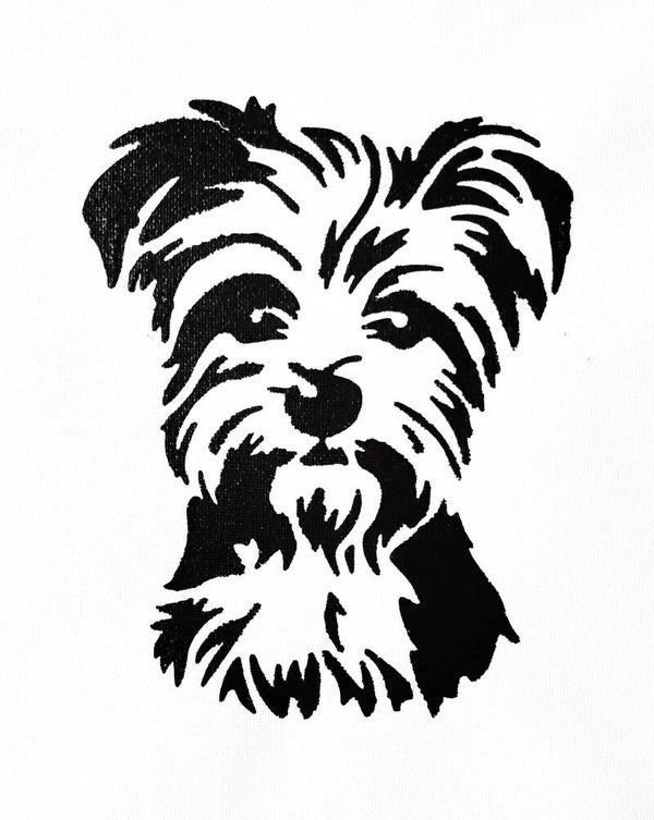"Terrier" Canine Black Acrylic Painting in 11 x 14 White Mat