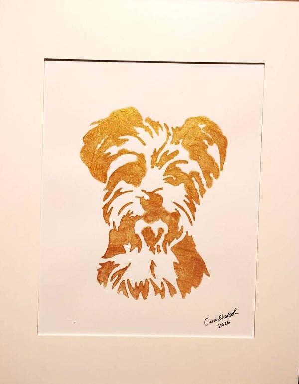 "Terrier" 11x14 Matted Dog Art Print in Gold Leaf Acrylic