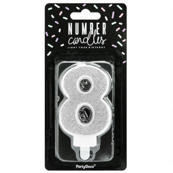PartyDeco cijferkaars zilver 8