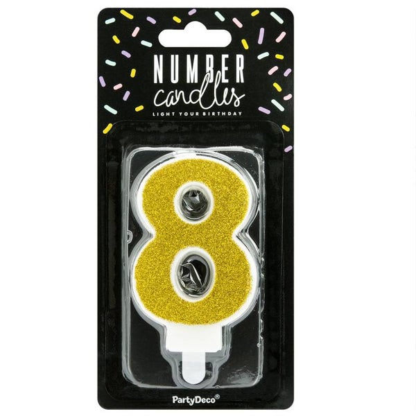 PartyDeco cijferkaars goud 8