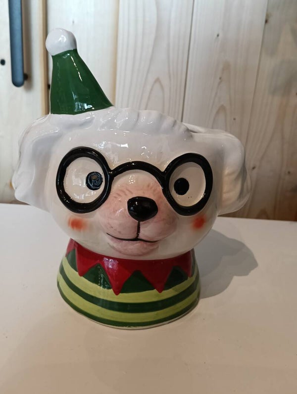 Plantenpot vorm Wit kerst hondje
