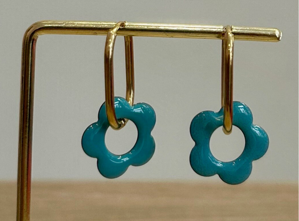 Boucles d’oreilles fleurs turquoise 32