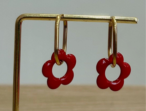 Boucles d’oreilles fleur rouge 28
