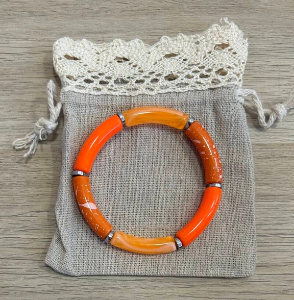 Bracelet perles orange corail 12