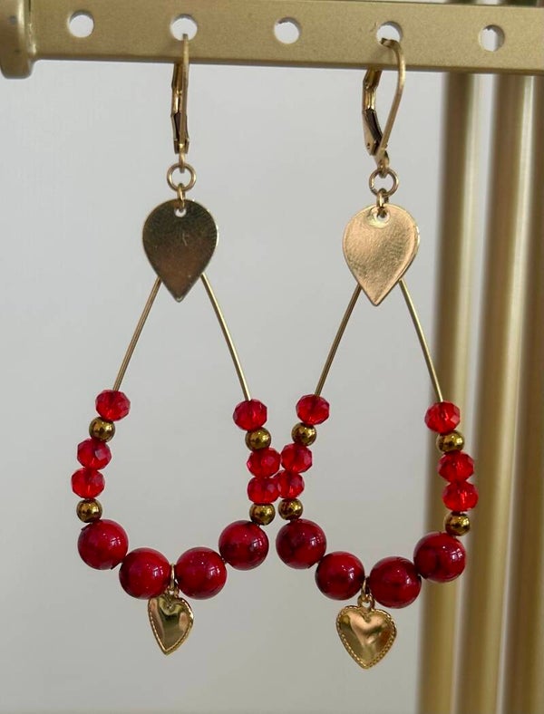 Boucles d’oreilles goutte rouge coeur 22