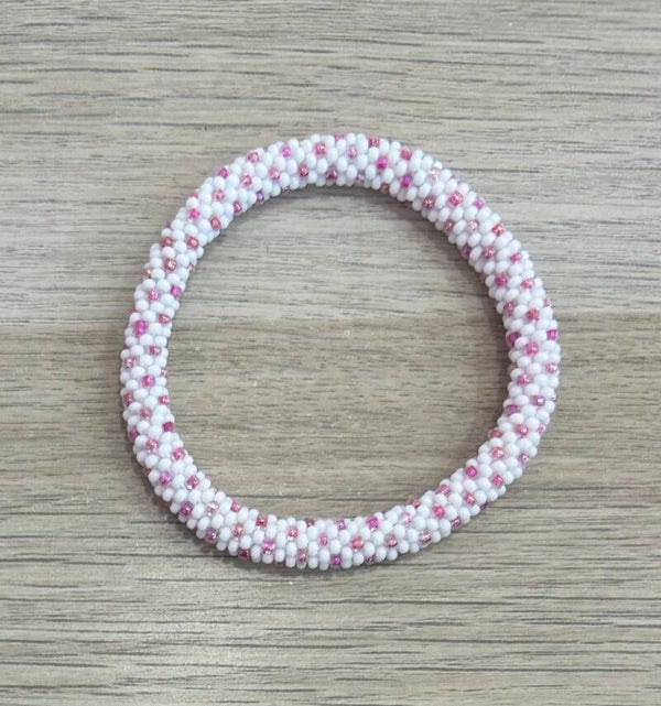 Bracelet Népalais 68 blanc et rose