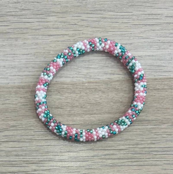 Bracelet Népalais 69 blanc rose vert