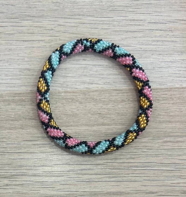 Bracelet Népalais 70 rose turquoise