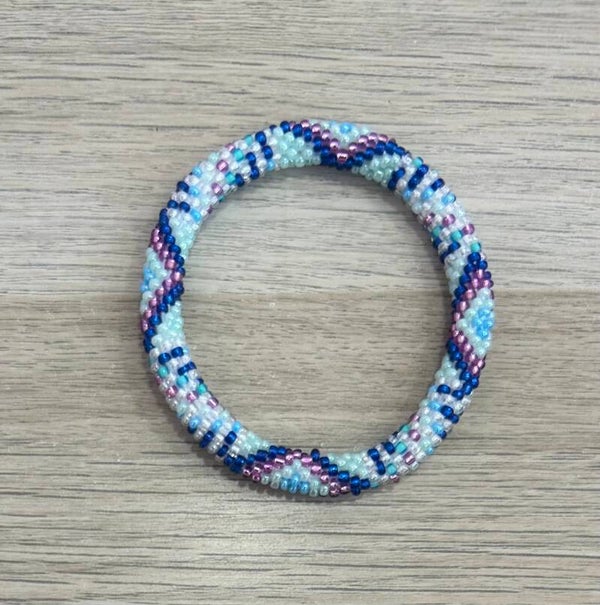 Bracelet Népalais 76 bleu rose