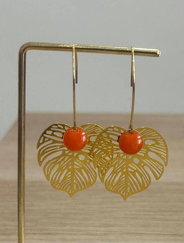 Boucles d’oreilles feuille orange