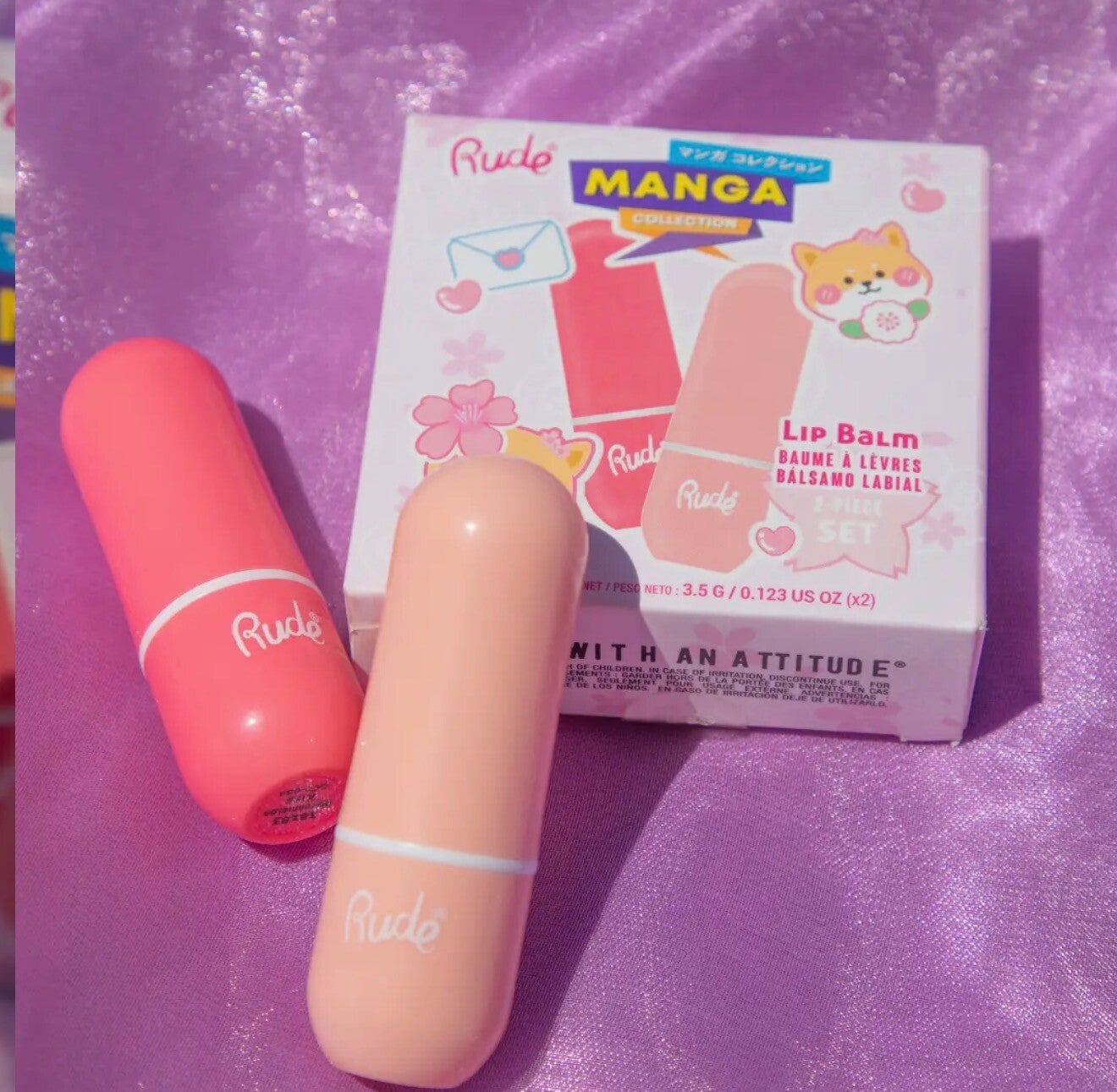 Rude Cosmetics - Manga Collection - Ph matching lipbalm Duo - Watermeloen/Perzik