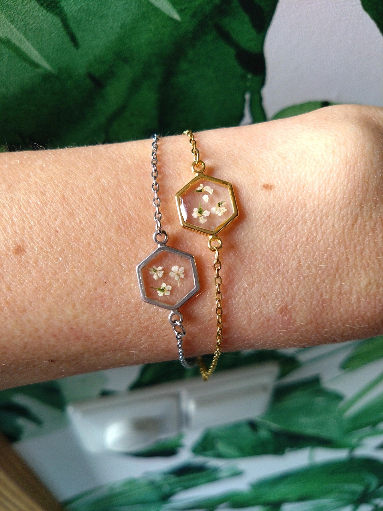 Armband gedroogde bloemen wit