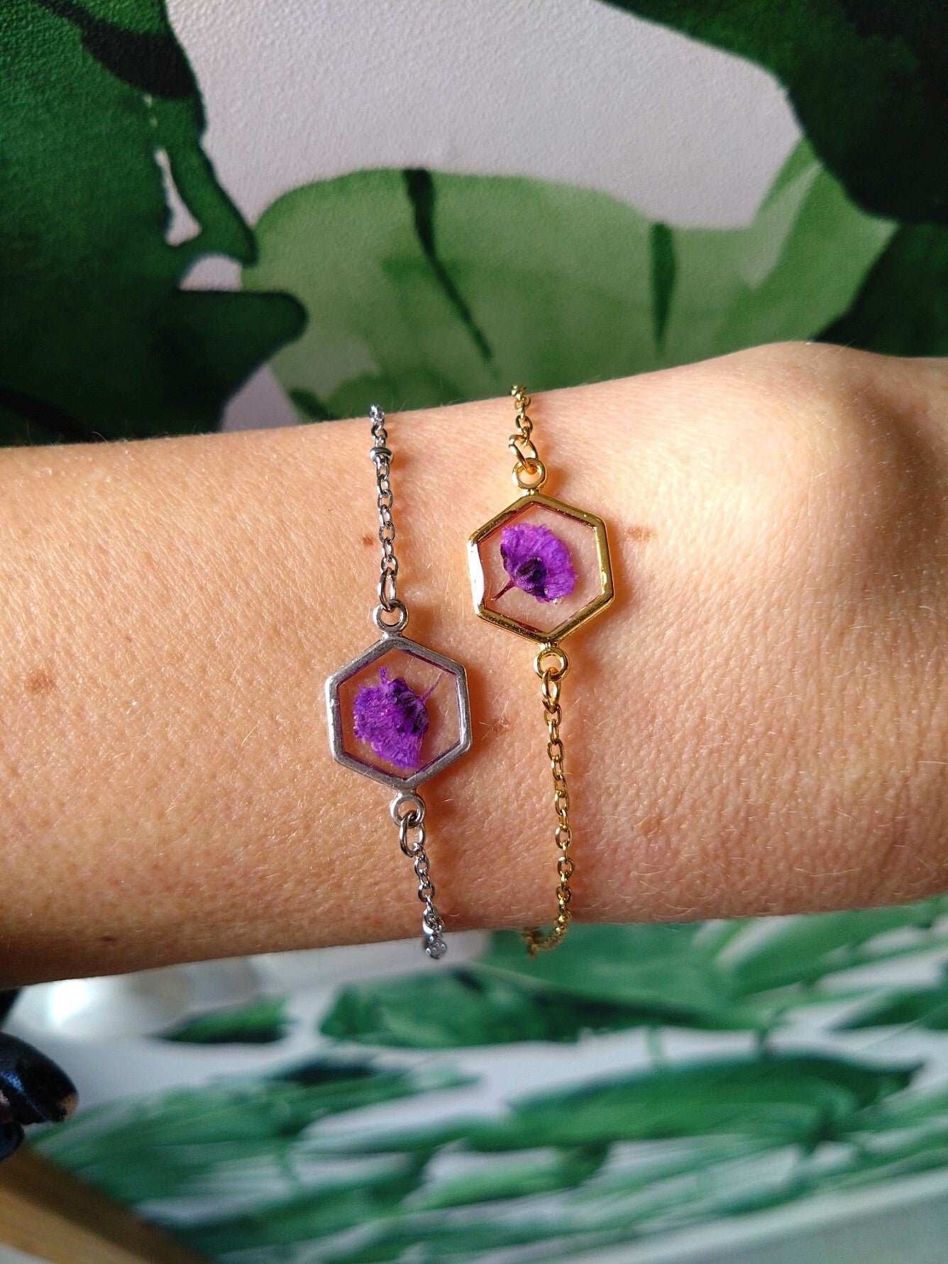 Armband gedroogde bloemen paars
