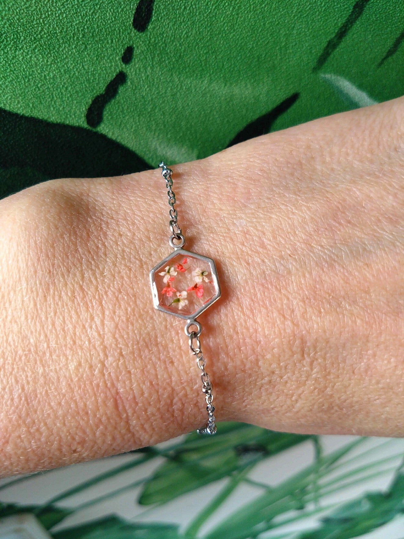 Armband gedroogde bloemen kleuren mix