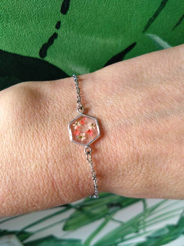 Armband gedroogde bloemen kleuren mix