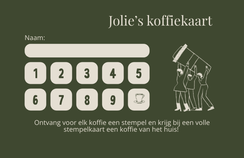 Klantenkaart Jolie's Koffiekaart bij Brasserie Jolie in Nijmegen Oost