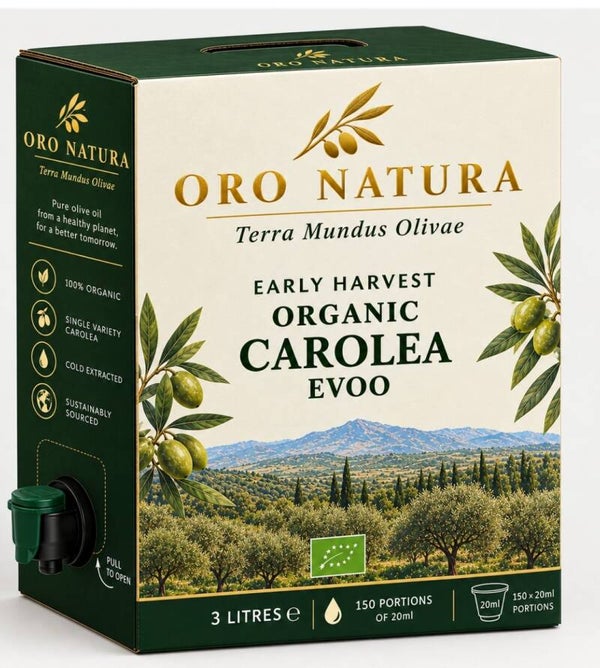 3 LITRES BIB ORGANIC EARLY HARVEST CAROLEA EVOO.