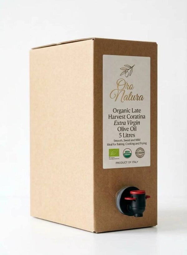 5 LITRE BIB (Bag In Box) ORGANIC CORATINA LATE HARVEST EVOO.